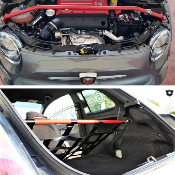 KIT Barra Duomi anteriore e posteriore con rete e tappetino 500/595/695 Abarth
